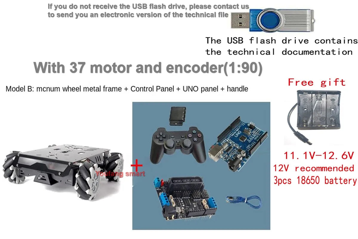 25Kg Load RC Tank V3 Mecanum Wheel Robot Car For Arduino Robot DIY Kit with Encoder Motor and Ps2 Handle Programmable robot Kit - Image 8