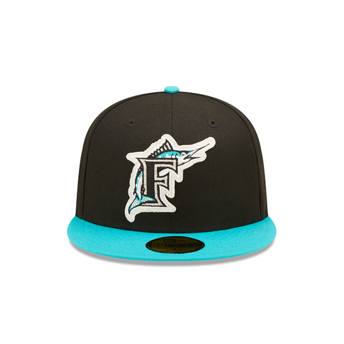 New Era Mens MLB Florida Marlins Botanical 59FIFTY Fitted Hat 60355802 Black, Green Undervisor 7 1/2