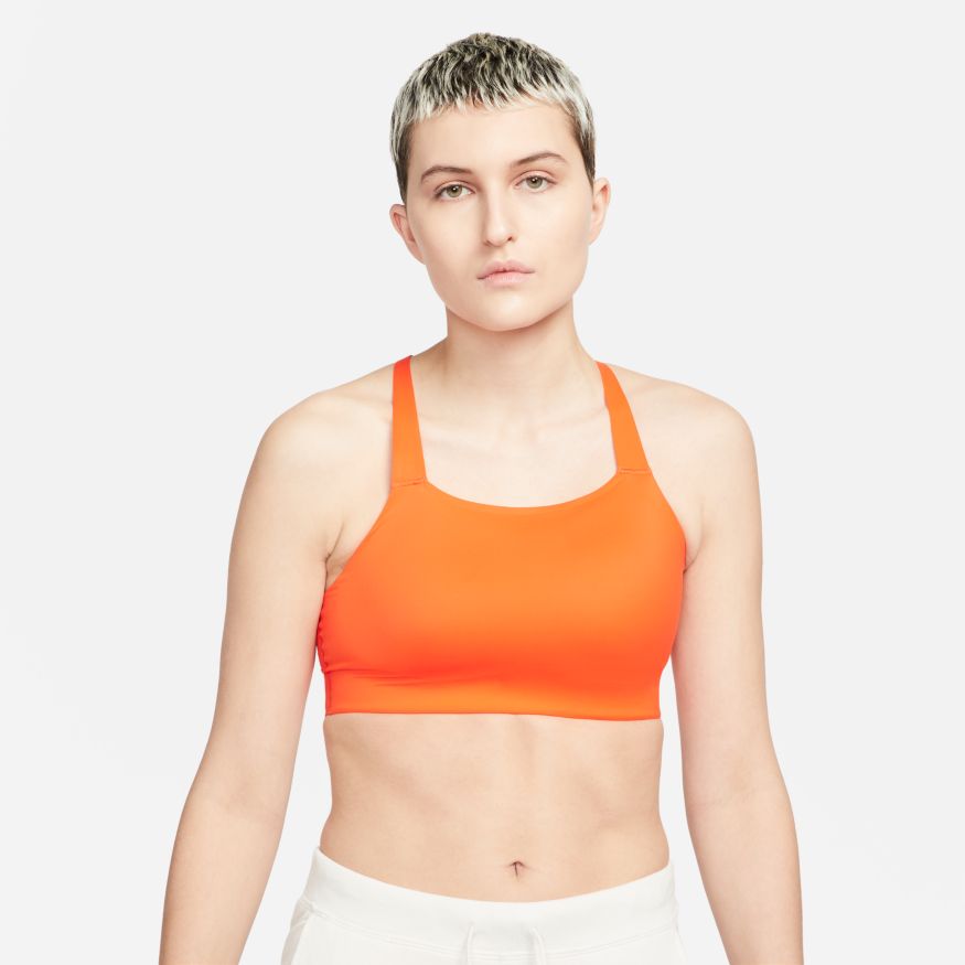Nike Women's Dri-FIT Swoosh Futura Mid-Impact Sports Bra Orange Coral Size  S