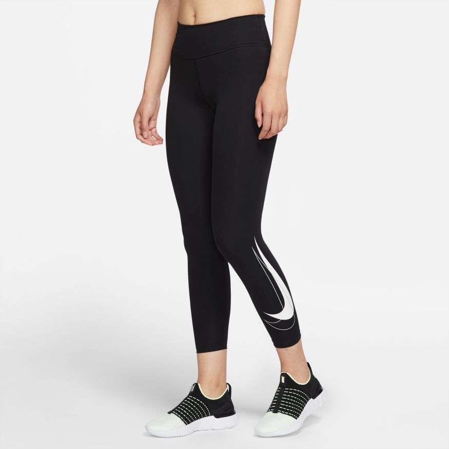 Nike Women's Printed Botanical Fast Crop Running Legging (White/Mango, Small)  