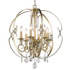 Ella 6 Light Chandelier in White Gold with Crystal Accents
