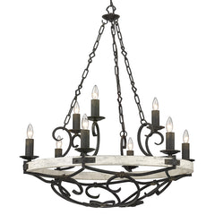 Madera 9 Light Chandelier in Antique Black Iron with Coastal Drift Wood Accents