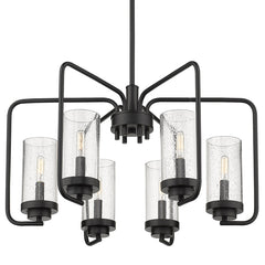 Holden 6 Light Chandelier in Matte Black with Seeded Glass