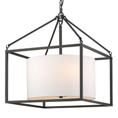 Manhattan 5 Light Chandelier with a Modern White Shade and Matte Black Cage