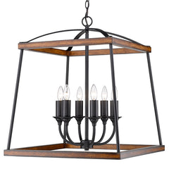 Teagan 6 Light Pendant in Natural Black with Rustic Oak Accents