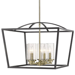 Mercer 5 Light Chandelier in Matte Black with Aged Brass Accents and Seeded Glass