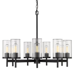 Winslett 9 light Chandelier in Matte Black with Ribbed Clear Glass