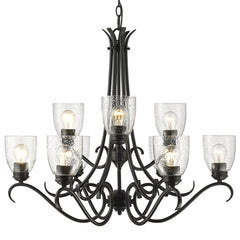 Parrish 9 Light Chandelier in Matte Black with Seeded Glass