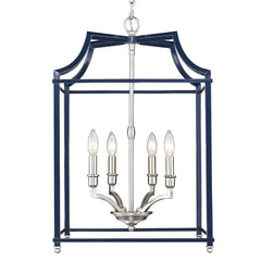 Leighton 4 Light Chandelier in Pewter with Navy Cage