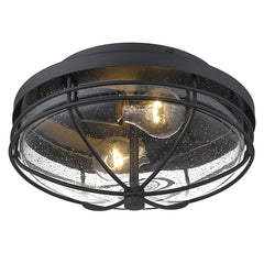 Seaport Outdoor Flush Mount in Natural Black with Seeded Glass