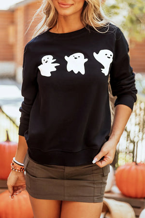 Ghost Round Neck Long Sleeve Sweatshirt - AdoreStarr