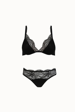 Soutien-gorge et culotte plongeants rembourrés noirs Signature Fleur of England