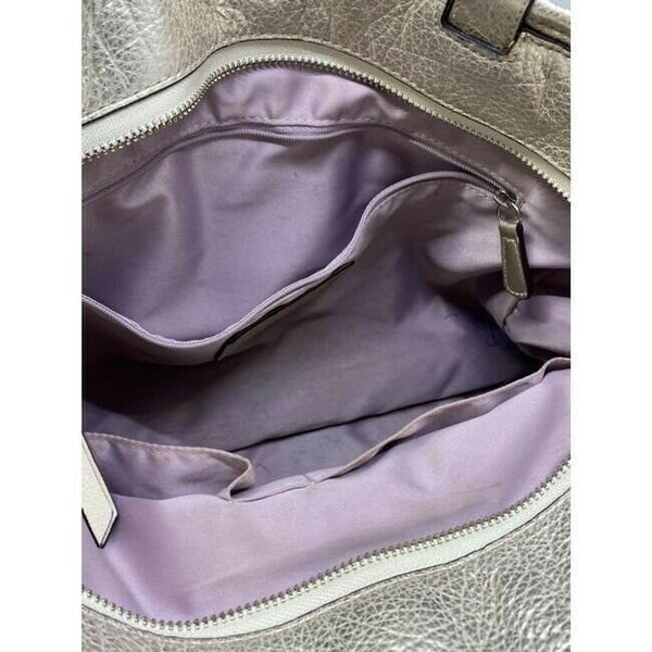 COACH XL Cream Silver Leather Shopping Tote Bag