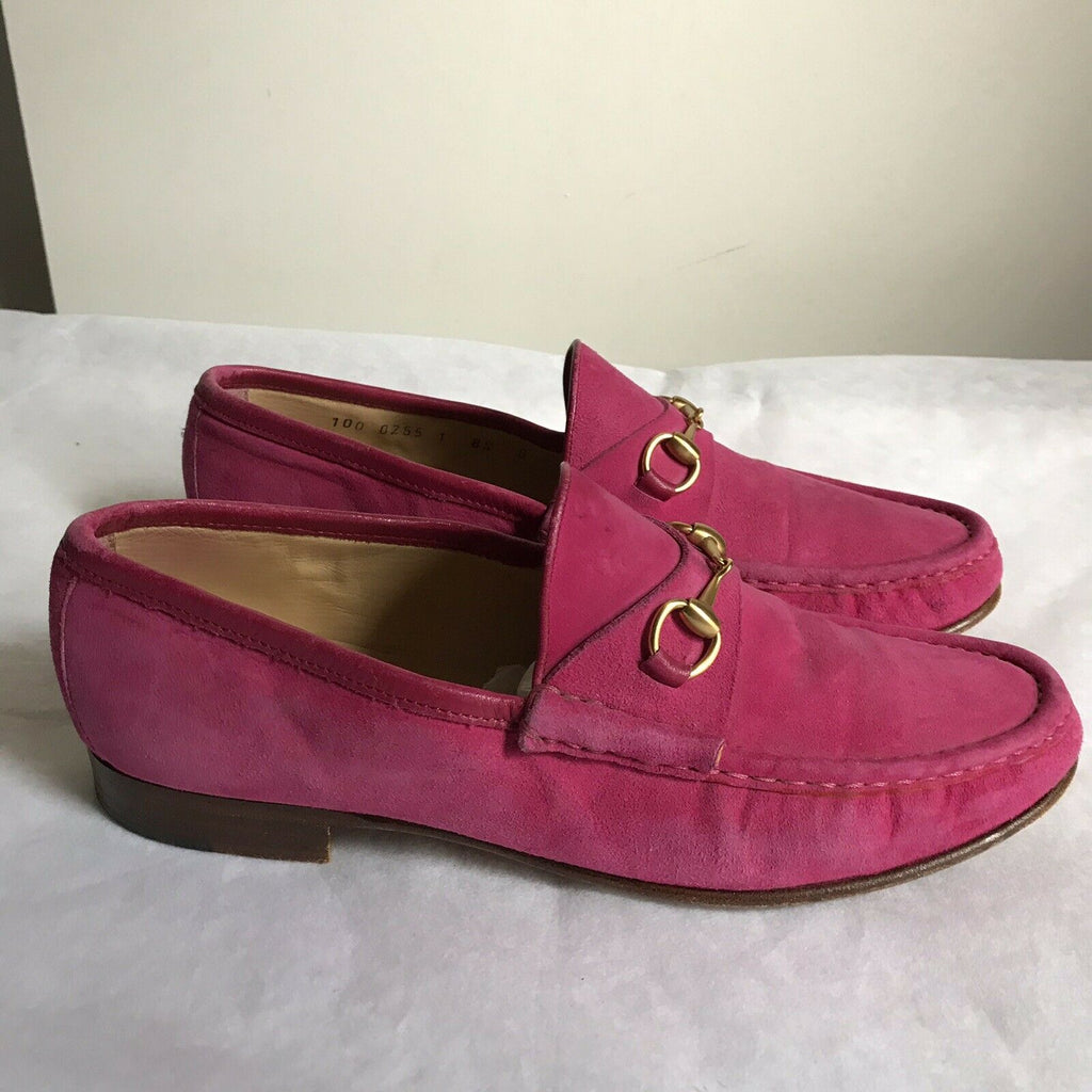 gucci pink suede loafers