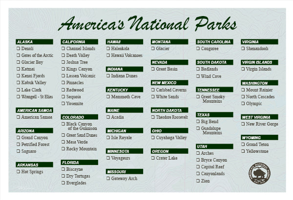 America's National Park Checklist