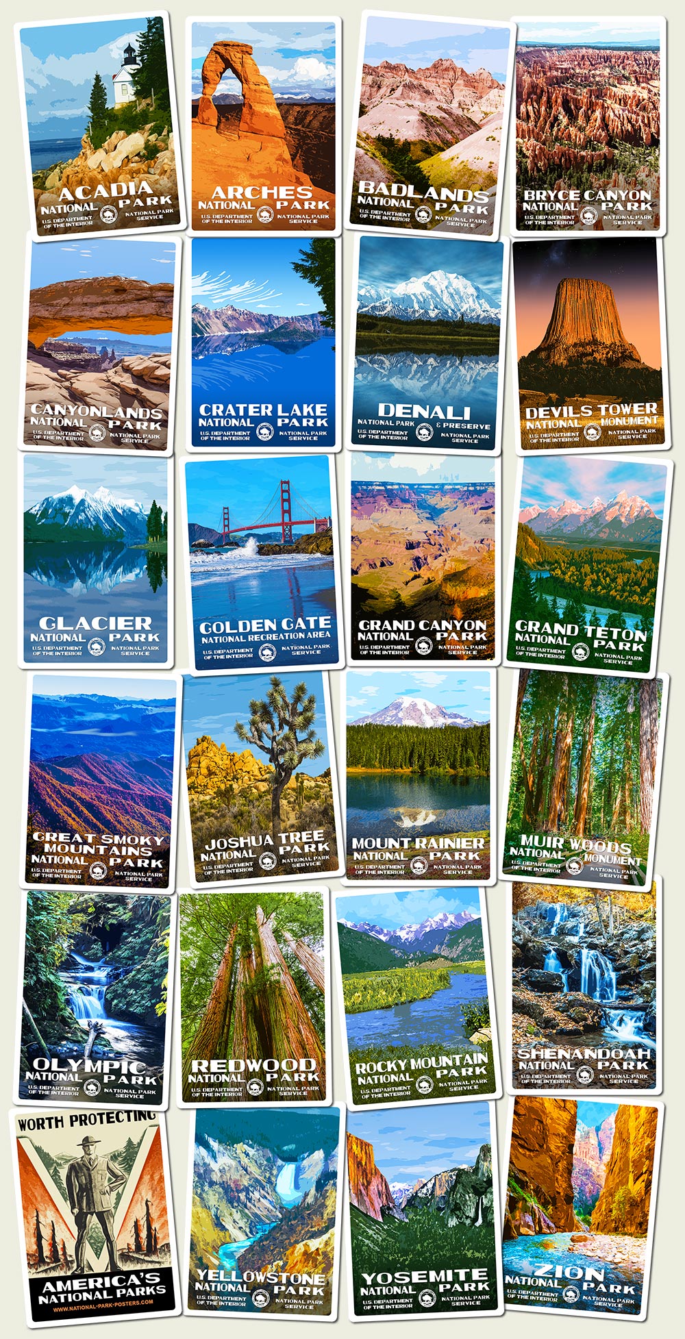 National Park Stickers | WPA-style stickers of your favorite National Parks
