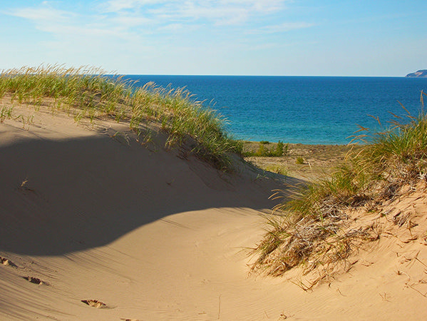 View of Lake Michigan over the dunes at Sleeping Bear Point Trail