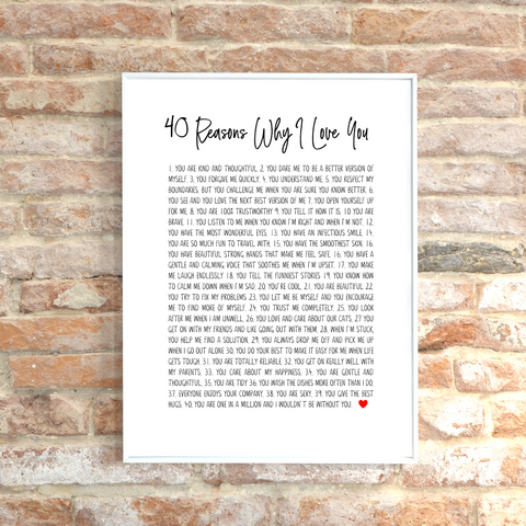 40 reasons why I love you print