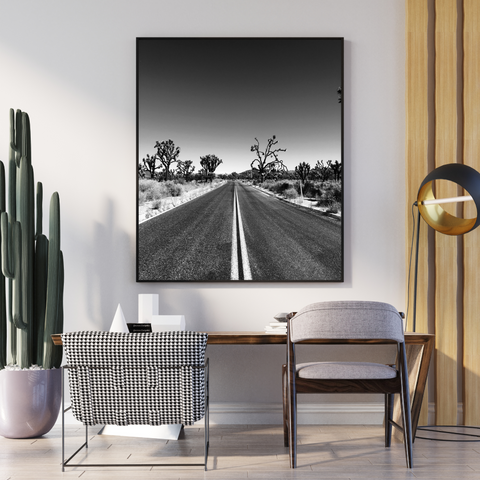 black and white photo of a highway