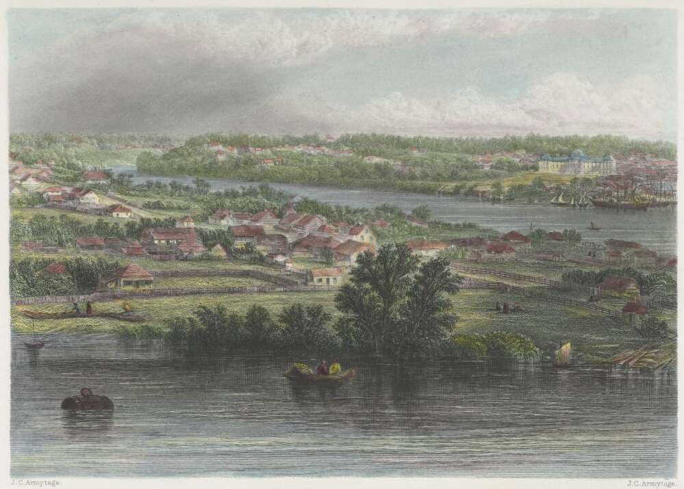 1874 Kangaroo Point, Brisbane from Bowen Terrace - by J. C. Armytage