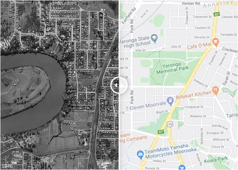 Slider showing the 1946 Aerial Photo and Google Map overlaid