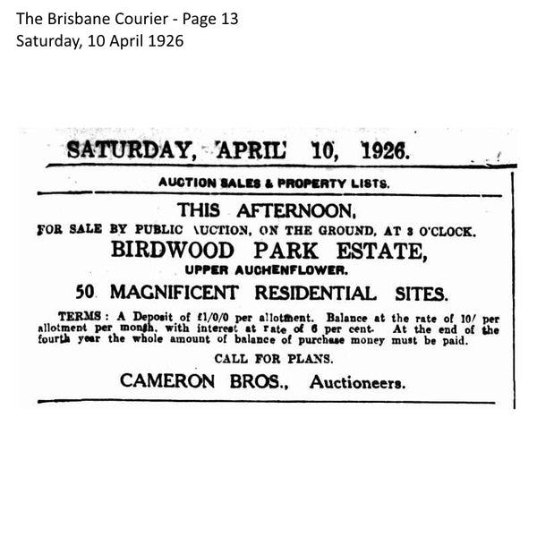 Newspaper Article - 1926 Bardon - The Birdwood Estate