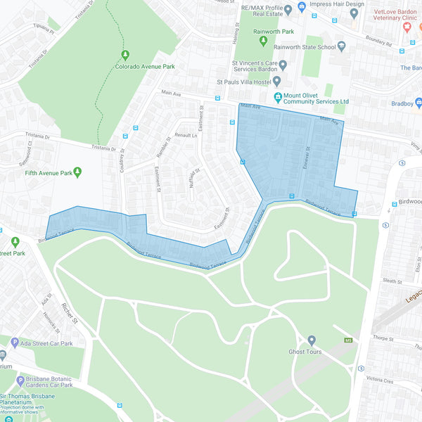 Google map showing the present day location of Birdwood Park Estate