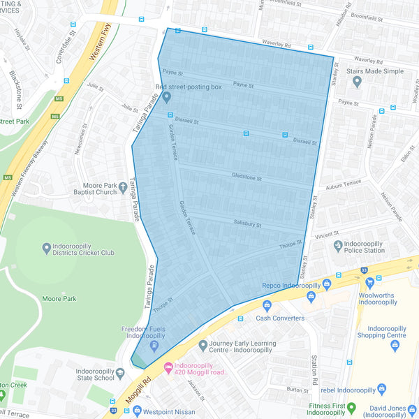 Google map showing the present day location of Indooroopilly Township