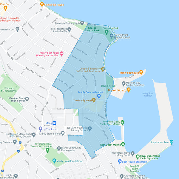 Google map showing the present day location of Manly Beach Estate