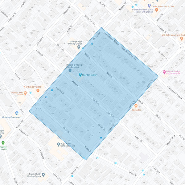 Google map showing the present day location of Bowen Terrace Estate