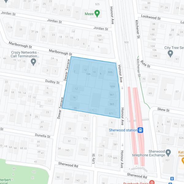 Google map showing the present day location of Sherwood Station Estate