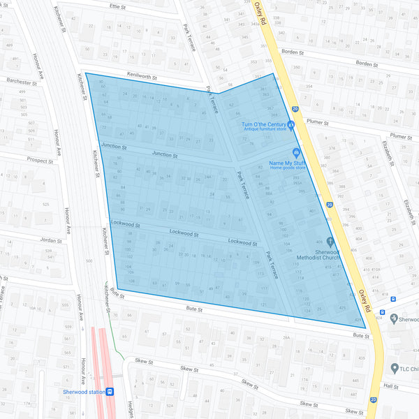 Google map showing the present day location of Sherwood Park Estate - Section 1