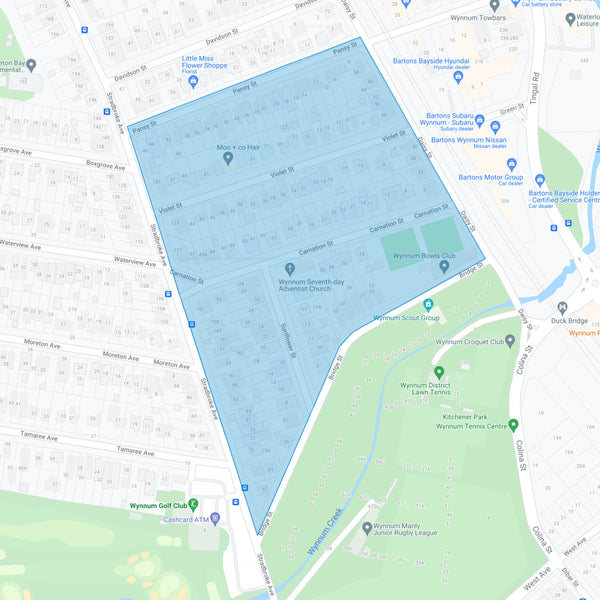 Google map showing the present day location of Wynnum Sports Ground Estate