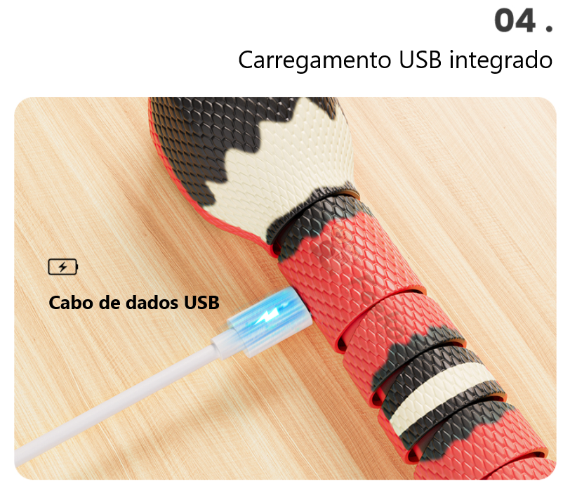 Cobrinha para gatos - brinquedo interativo com carregamento USB