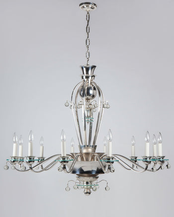 Brass and Marble Candelabra with Crystal Prisms