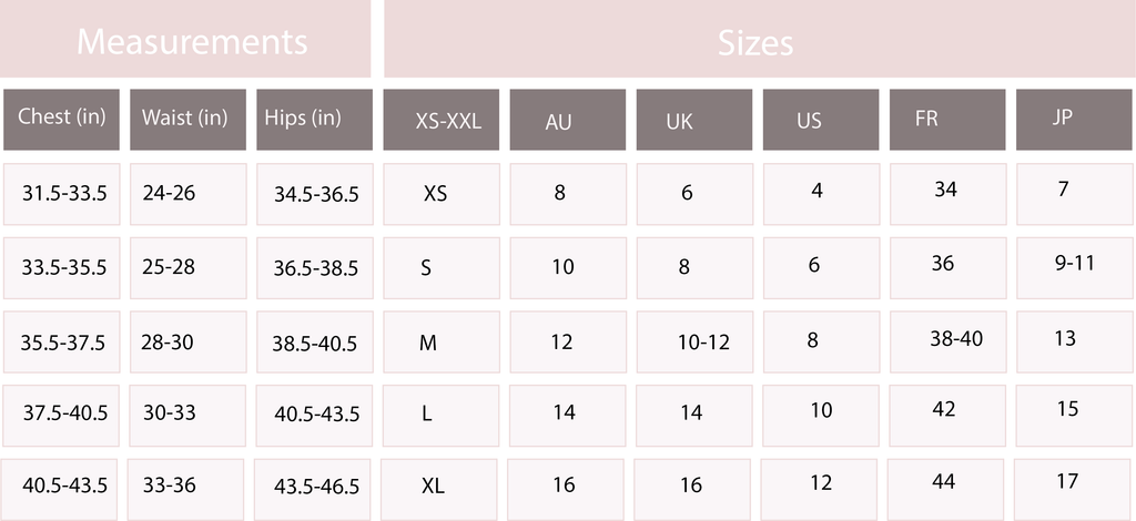 Swim Size Chart – Roopa Pemmaraju