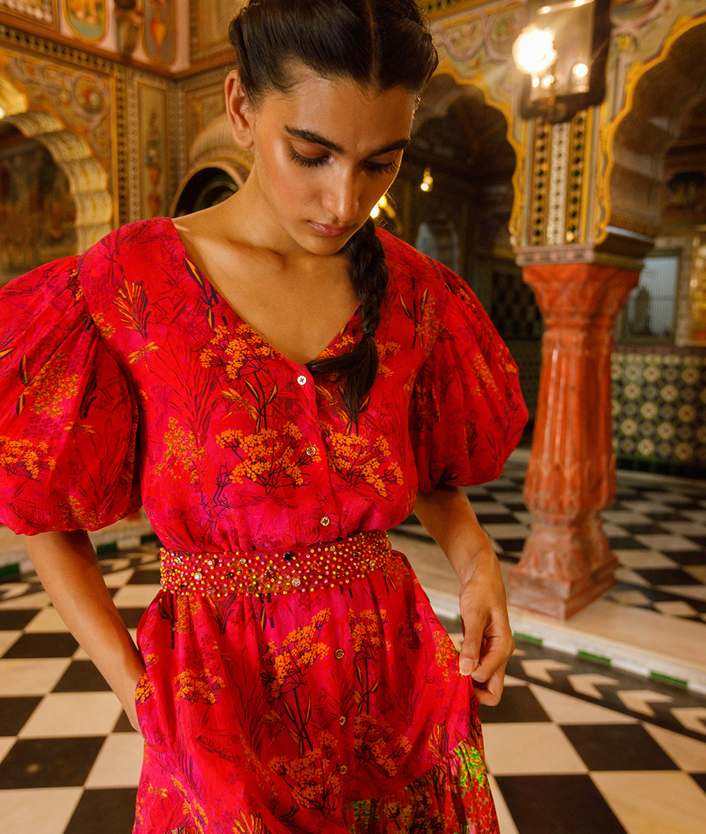 Nalini Puff Sleeve Midi Dress – Roopa Pemmaraju