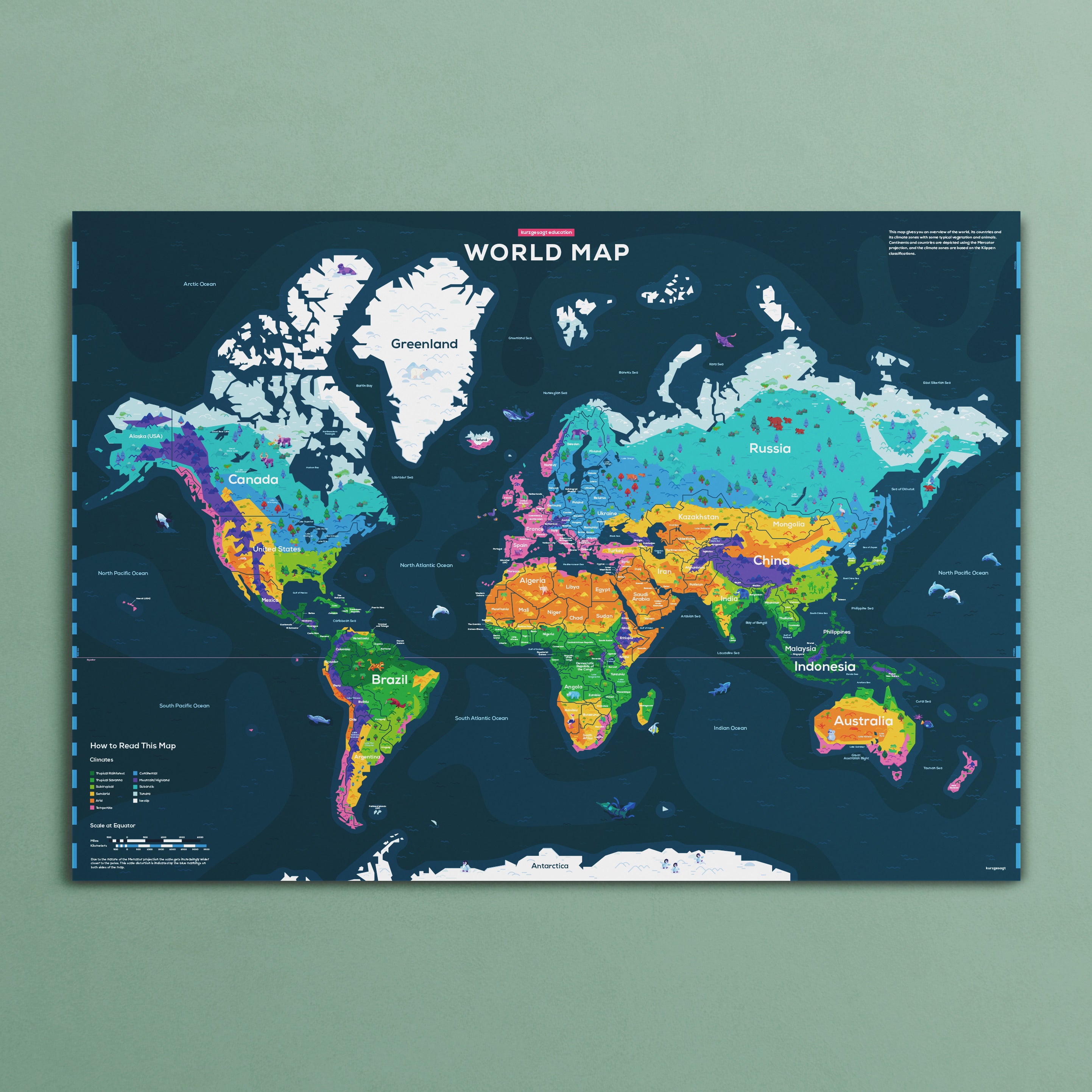 World Map Poster Colorful High Quality Print The Kurzgesagt Shop