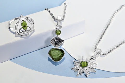 moldavite ring and necklace
