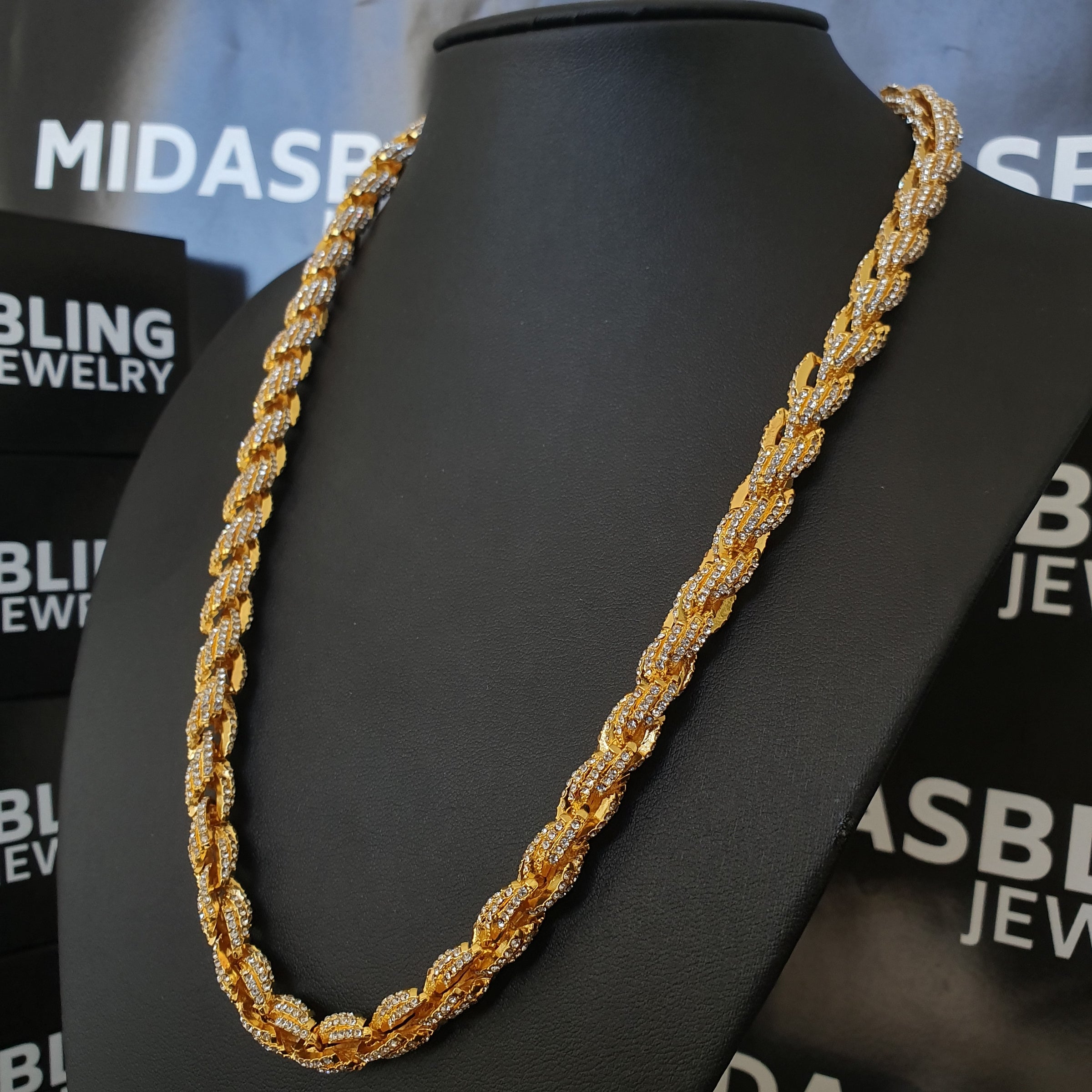 9mm Iced Rope Chain - Gold/White Gold 