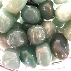 Green Aventurine tumbles photographed from overhead