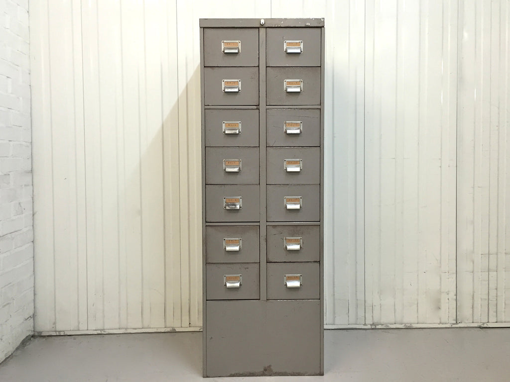 Vintage Industrial 14 Drawer Steel Filing Cabinet By Roneo Vickers