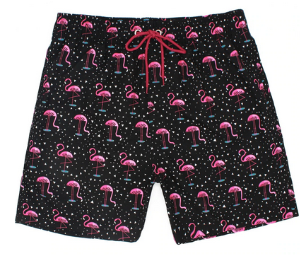 mens bathing suit with flamingos