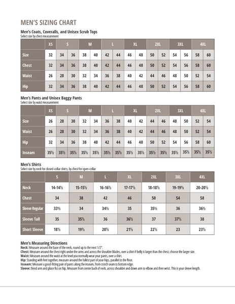 Lab Coat Size Chart