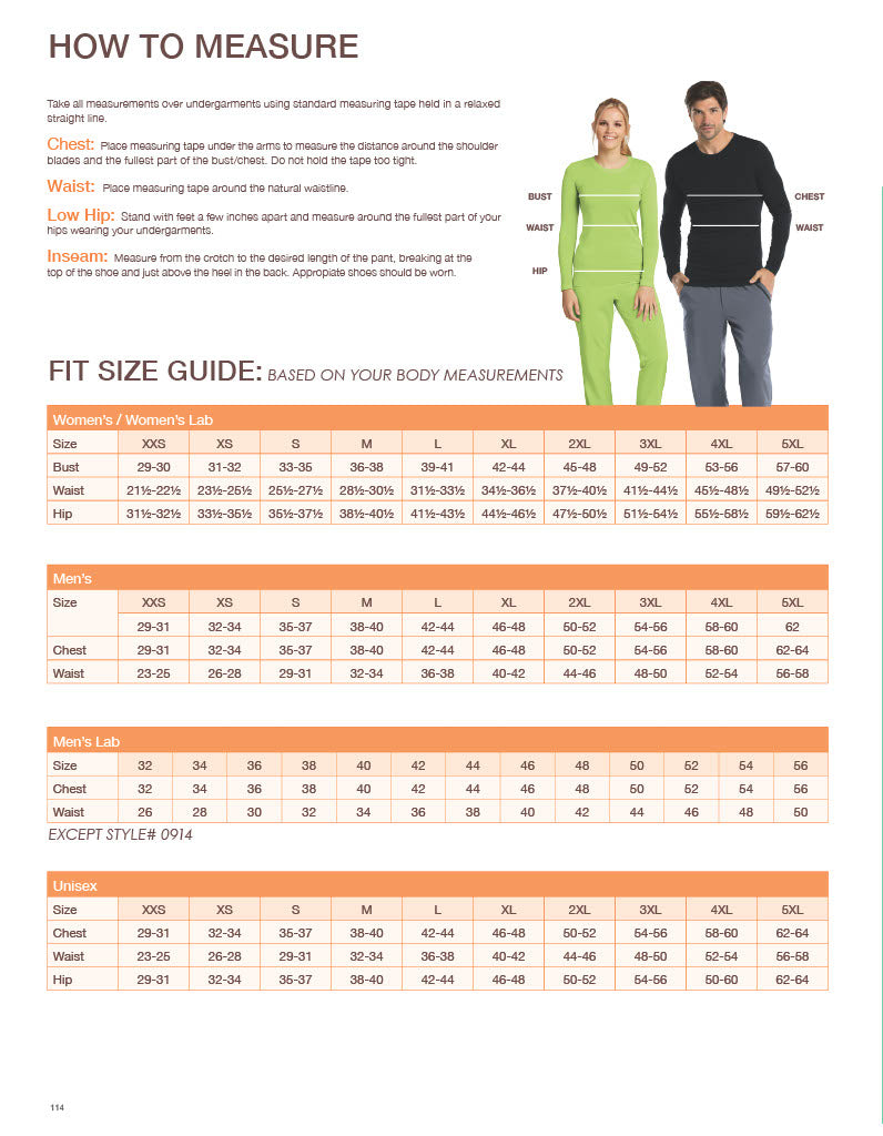 Barco Grey's Anatomy Sizing Guide