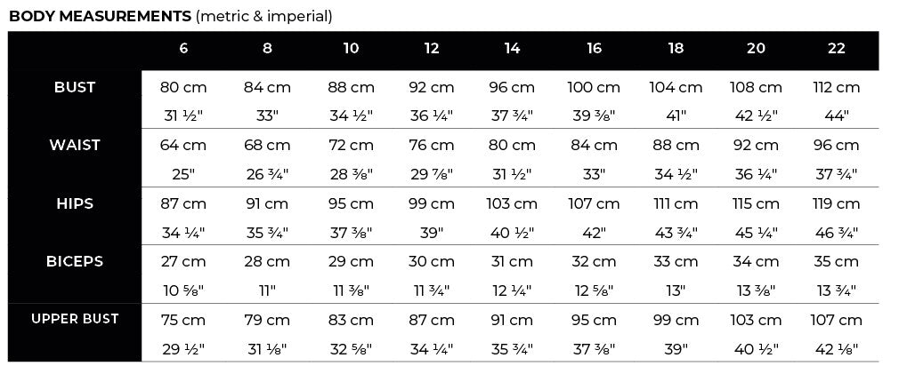 Bella Loves Patterns_Size chart