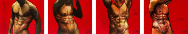 "Male Torsos On Red" #1, #2, #3 and #4 by Corno