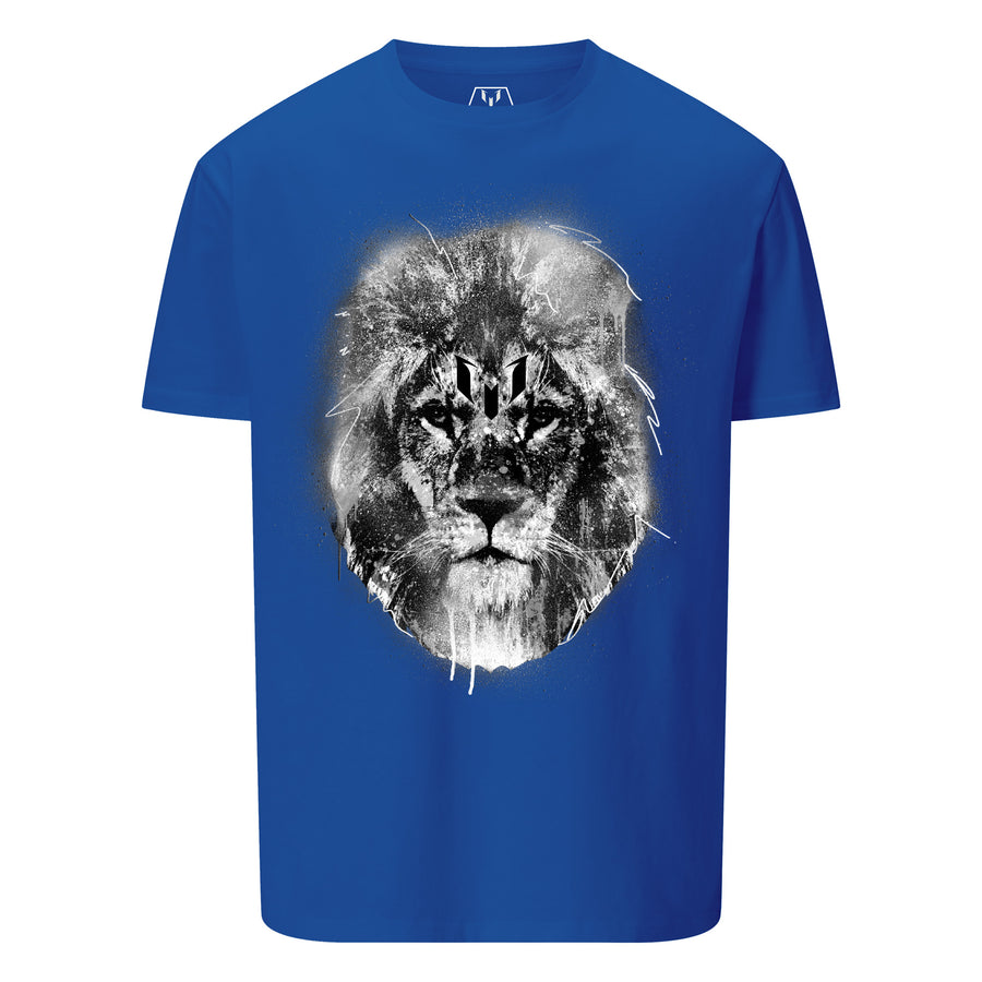 royal blue and white graphic tee