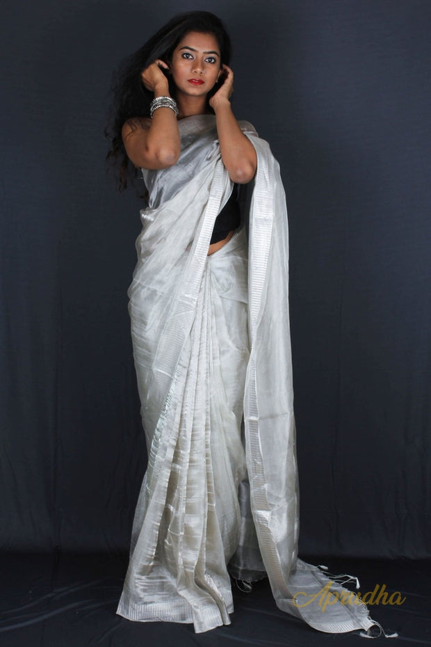 Silver Tissue Silk Saree - Aprudha