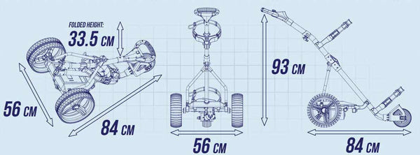 Schematics Image with Secifications of PowerBug GT Tour Lithium Golf Trolley